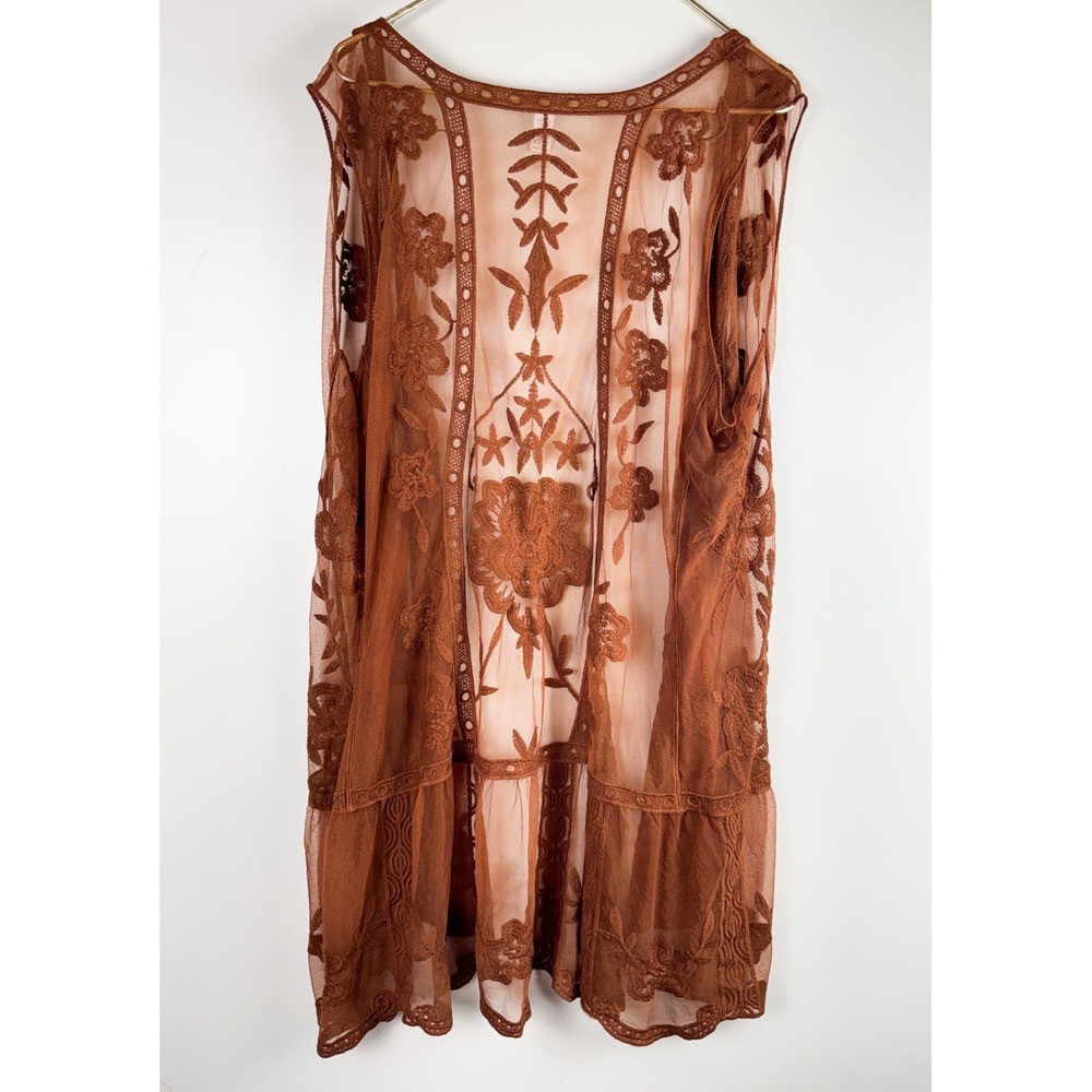 Kimono Boho Western Whimsigoth Sz 3X Floral Embroidered Sheer Duster - Picture 6 of 6